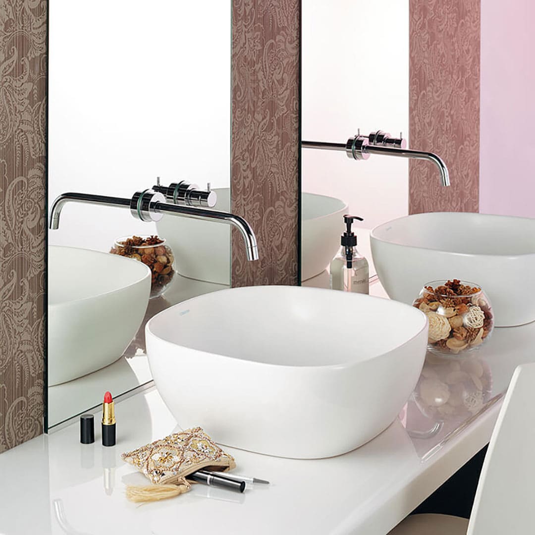 丸型洗面器 Claytan(クレイタン)置き型 洗面器 陶器製 カウンター設置 カクダイ #CL-8748AC