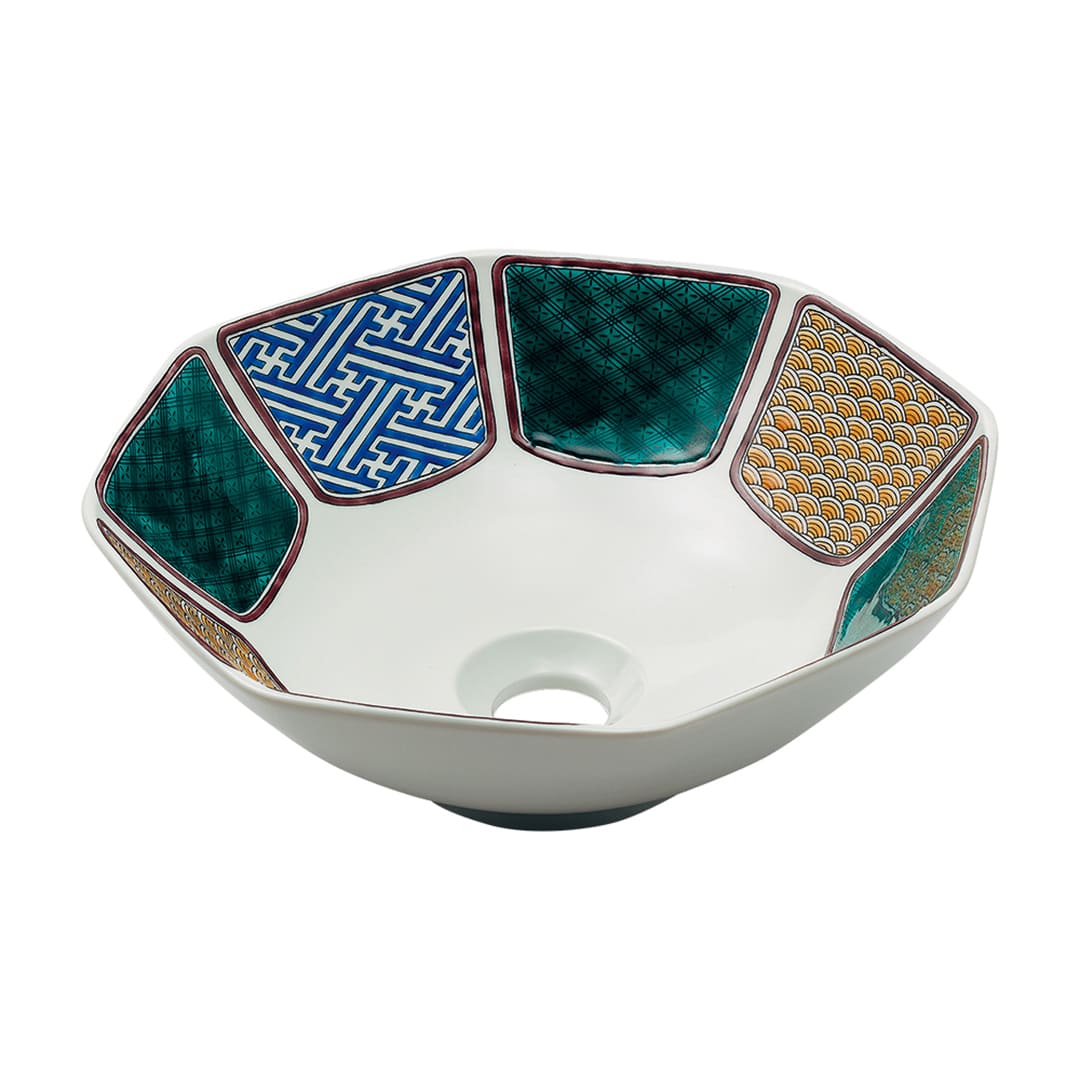 手洗器 置型 磁器製 九谷焼 翠(すい) 吉祥三紋図 和風 493-259 カクダイ