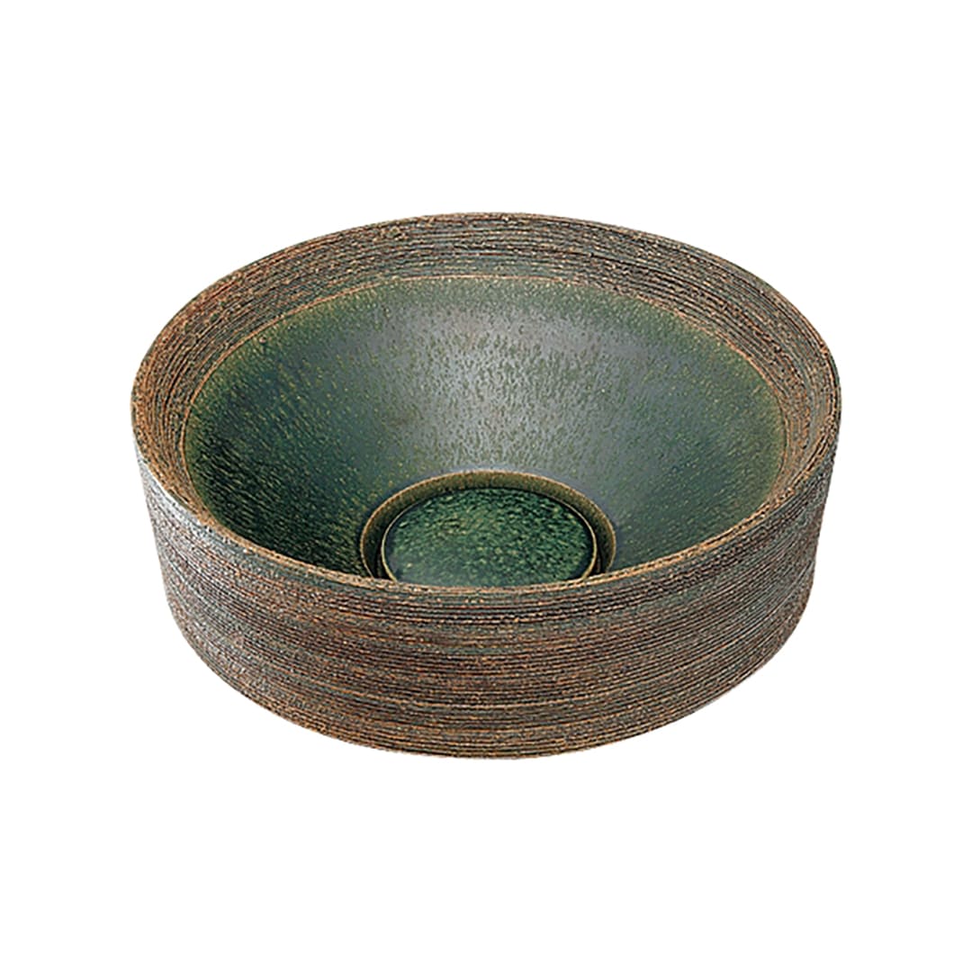 丸型 手洗器 織部 瑠珠 Luju 半埋め 陶器製 493-024-FG 手洗ボウル カクダイ KAKUDAI