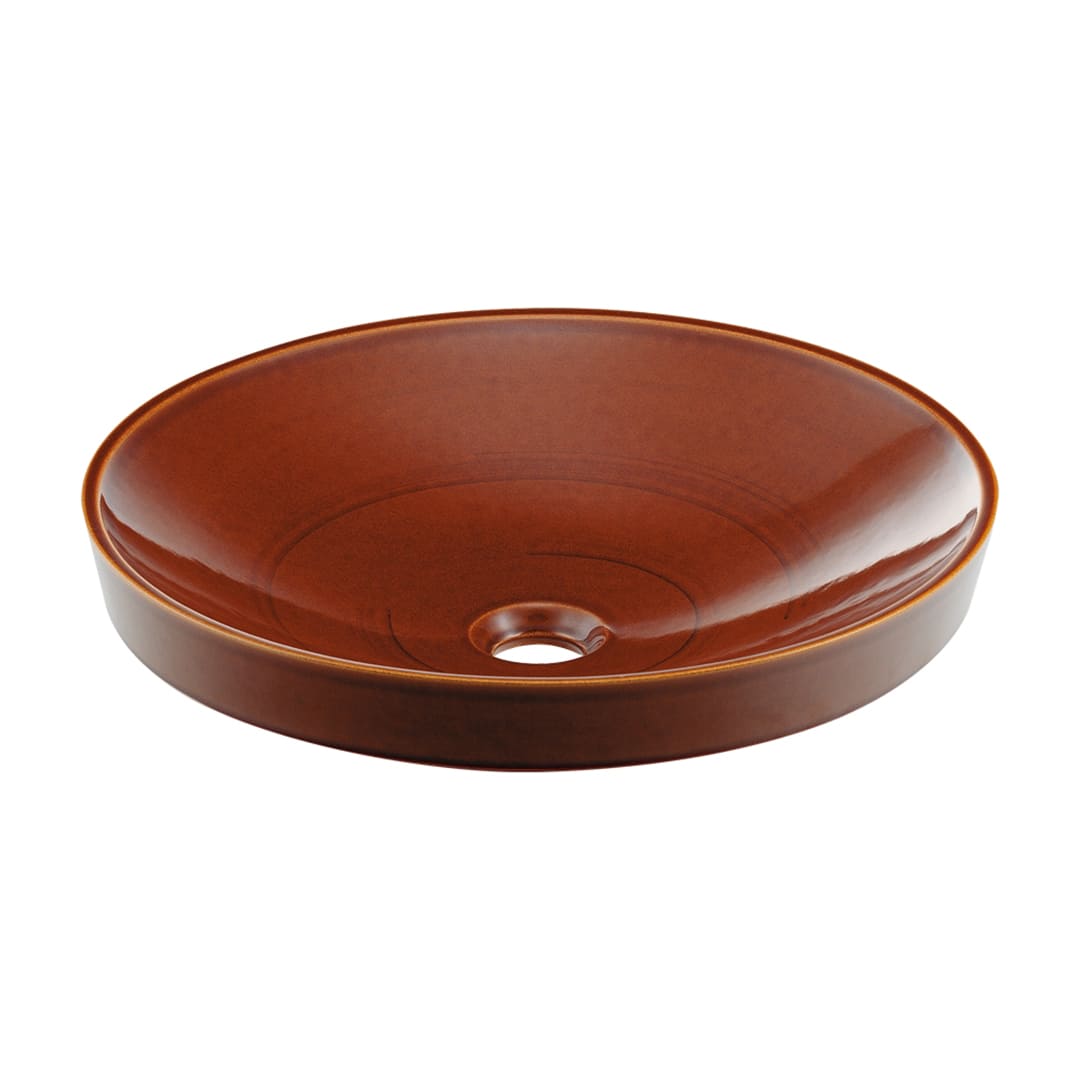 丸型 洗面器 飴 碌 ろくじゅ 半埋め 陶器製 493-049-BR 洗面ボウル カクダイ KAKUDAI