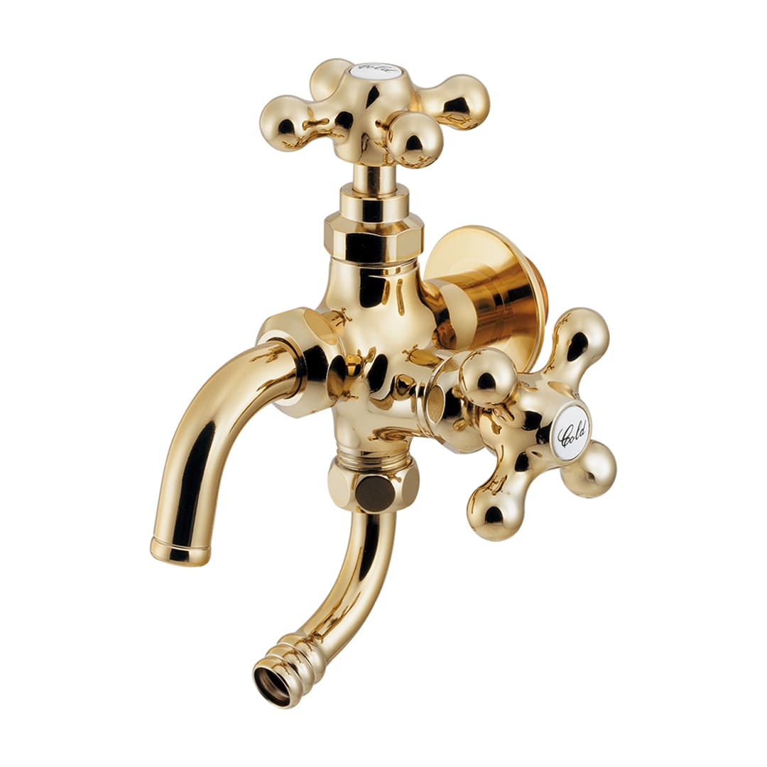 万能ホーム双口水栓 凍結防止付 アンティークゴールド704-148-AG (後継品: 704-601-AG ) カクダイ KAKUDAI