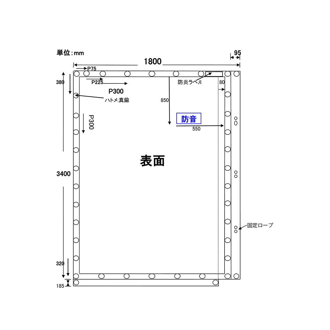 防音シート 厚手タイプ 1.8×3.4（m） 日本防炎協会適合品　工事 建設 足場 仮設 防炎認定 灰色 KMネクスト