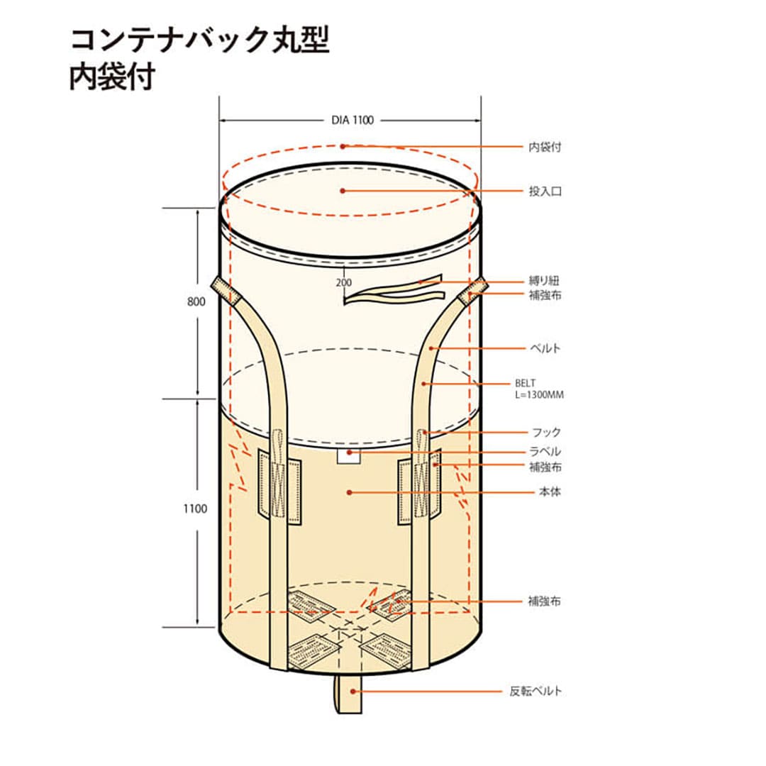 コンテナバッグ 丸型 ビニール 内袋付 【ケース販売】 10枚入
