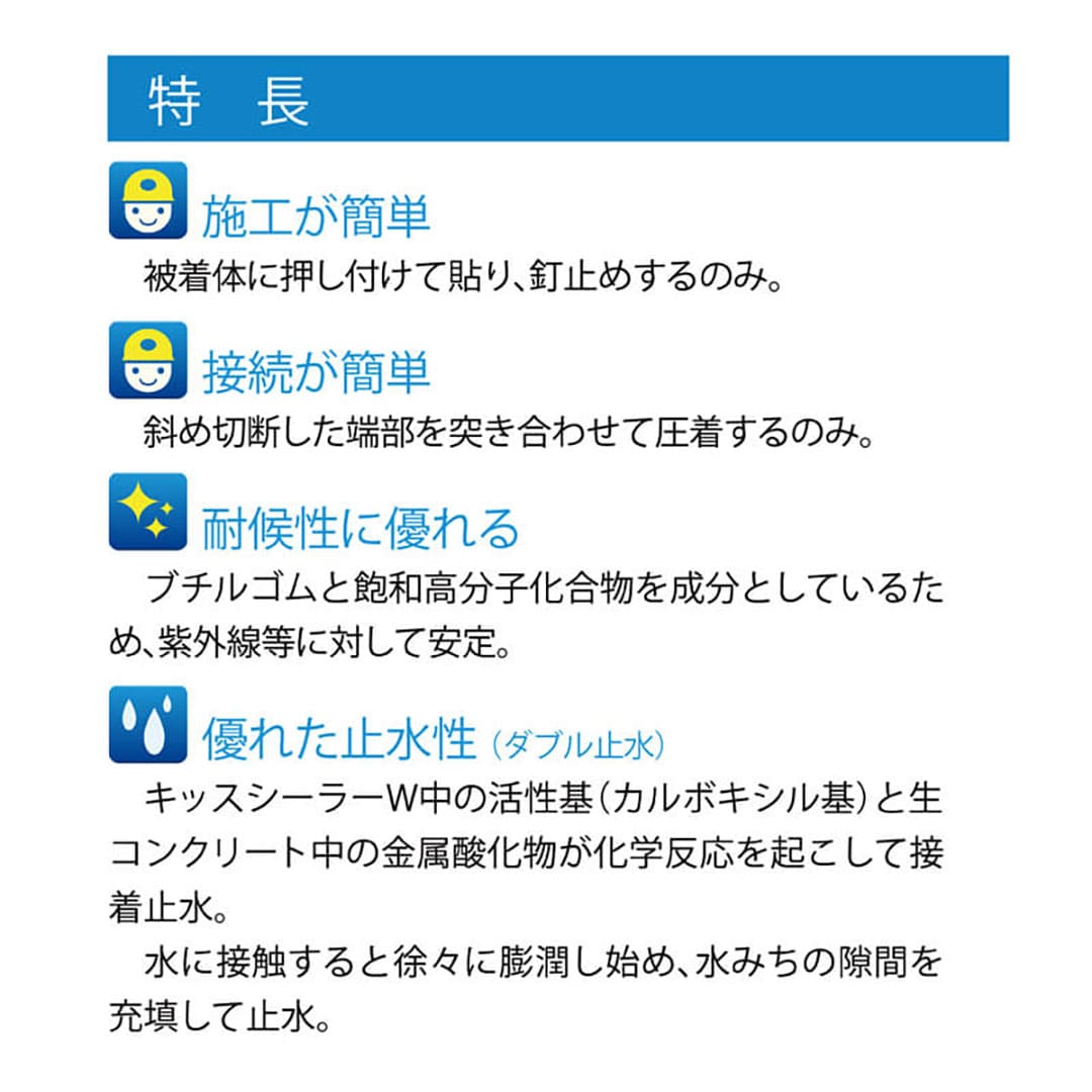 キッスシーラーW 水膨潤ブチル系止水材 30mm×10m×5mm 【ケース販売】 6巻入 アオイ化学工業