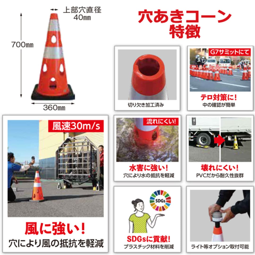 穴あきコーン 青 CHRK-700BL【ケース販売】5個入 コーン 区画整理 工事 保安 カーボーイ