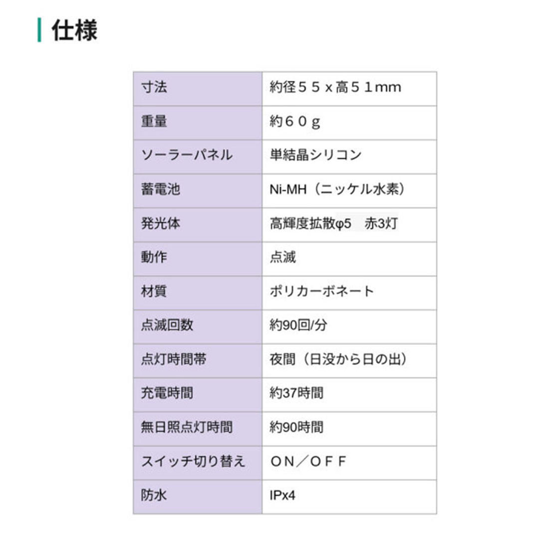保安灯 マグピカソーラー3 ソーラー式【ケース販売】４個入 赤色発光 LED工事灯 防水 KMネクスト