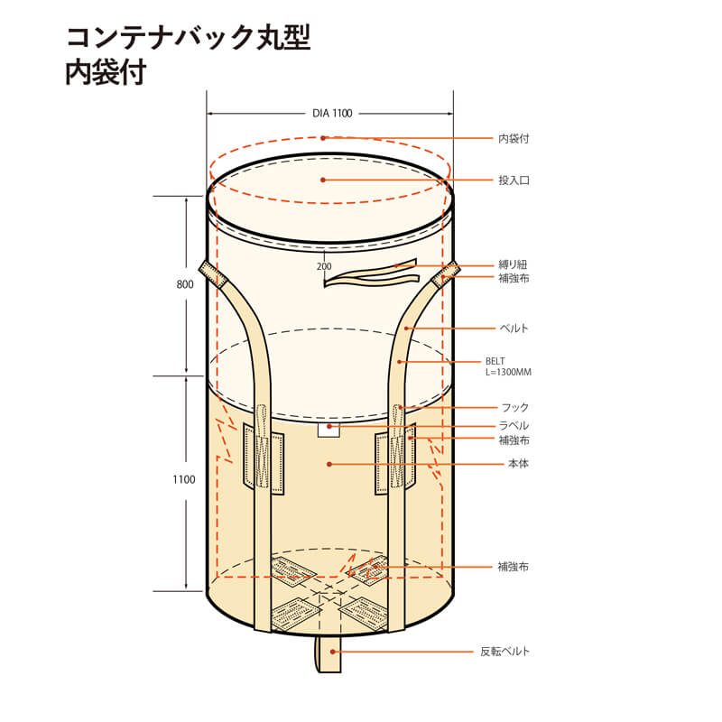 コンテナバッグ 丸型/ビニール内袋付 【ケース販売】10枚入 ベージュ