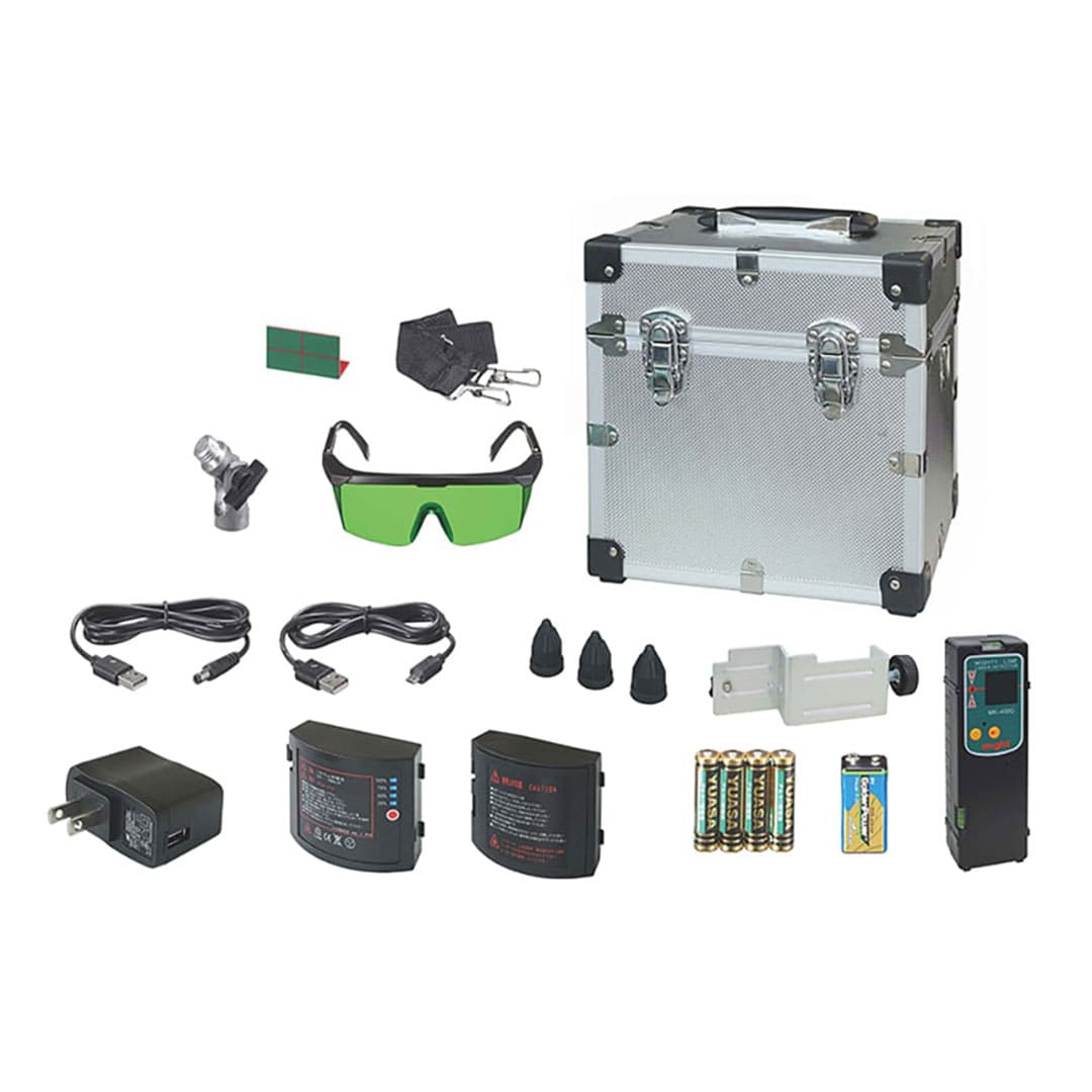 高輝度グリーンレーザー墨出器 水平全周(水平4方向・縦4方向)本体＋受光器セット マイト工業 MGL-441GP-R