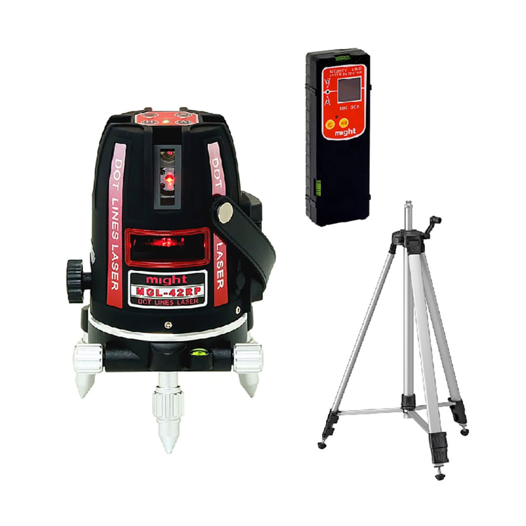 高輝度赤ラインレーザー墨出器(水平1方向・縦4方向) 本体+受光器+三脚セット マイト工業 MGL-42RP-RT