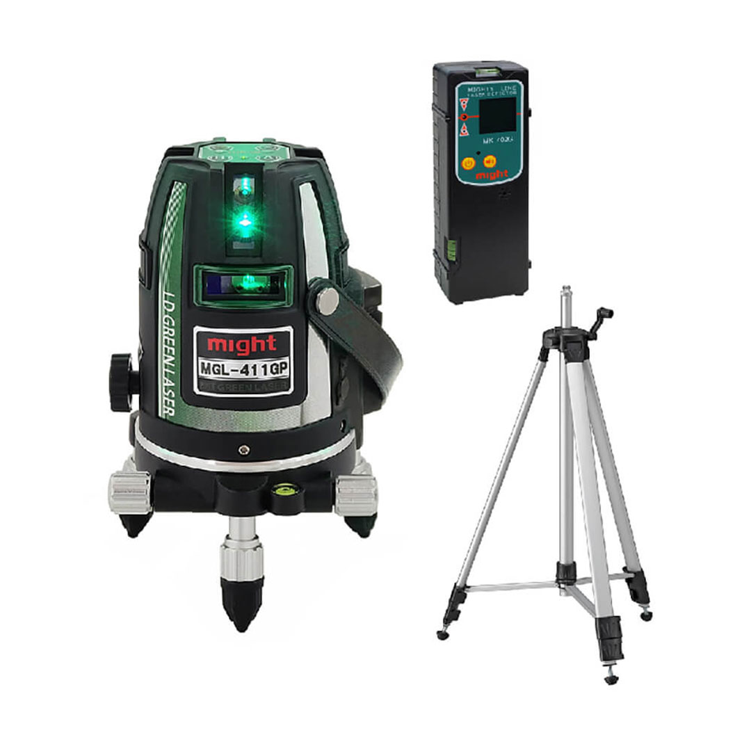 高輝度グリーンレーザー墨出器 (水平1方向・縦4方向) 本体+受光器+三脚セット マイト工業 MGL-411GP-RT