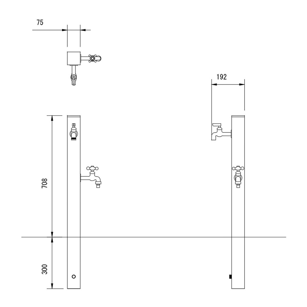 ガーデン水栓柱 75角(蛇口2個タイプ) ダークパイン エバーアートウッド 46929100 タカショー（法人限定）