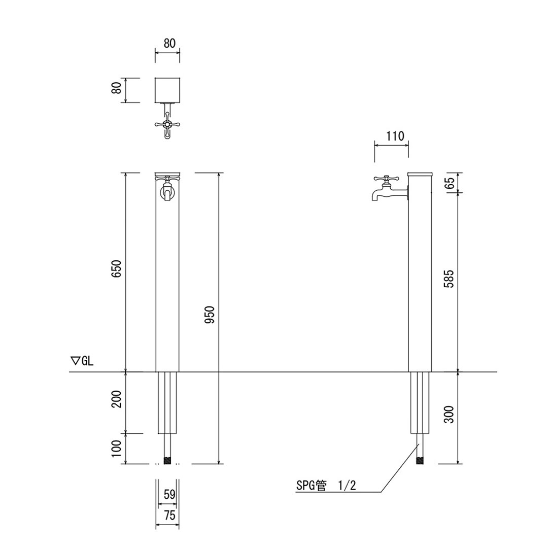 エバーエコウッド 水栓柱 6型 75角 ダークブラウン ECW-6D 88703300 立水栓 タカショー（法人限定）