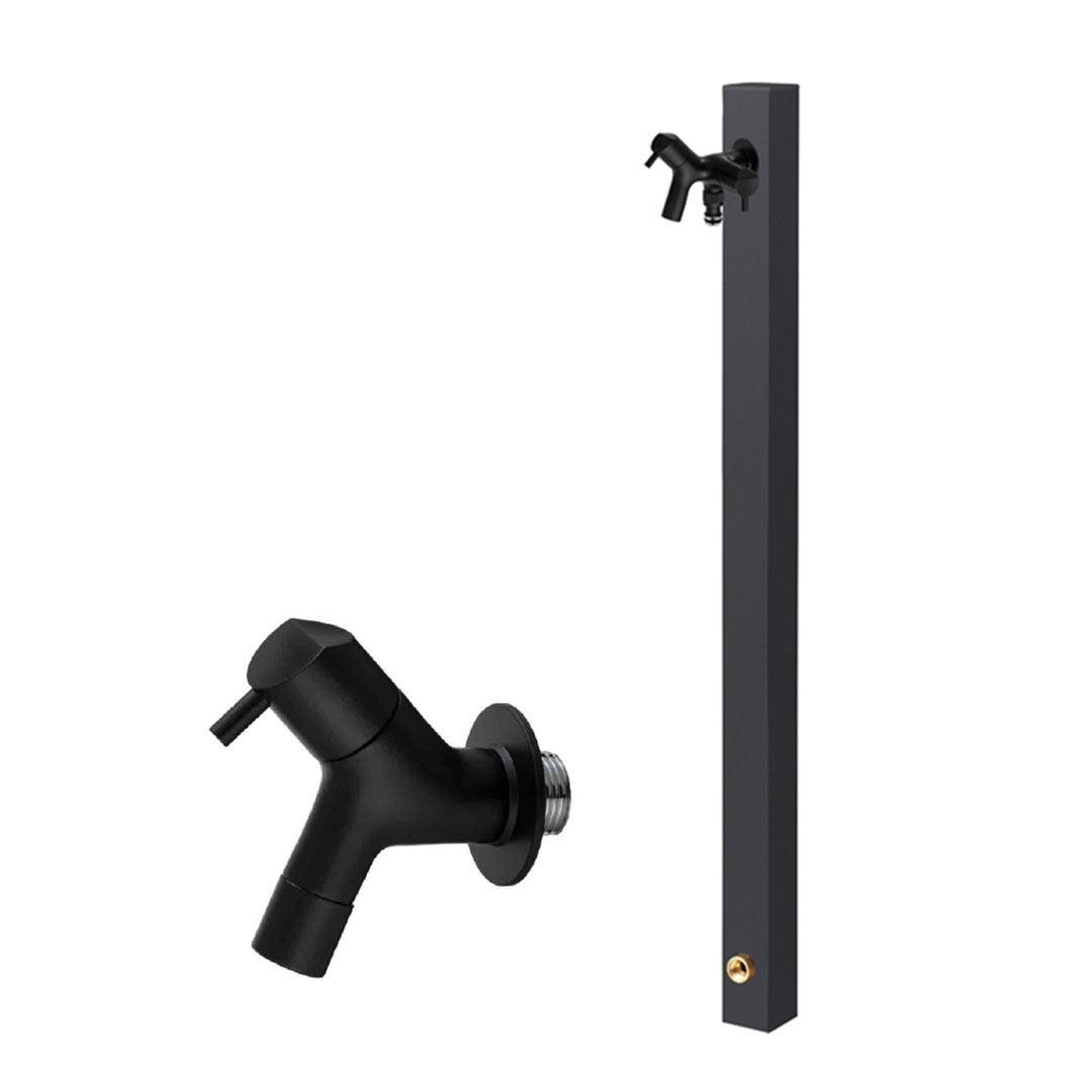 ガーデン水栓柱 60角(水栓柱＋蛇口1) マットブラック エバーアートウッド 46823200 タカショー（法人限定）