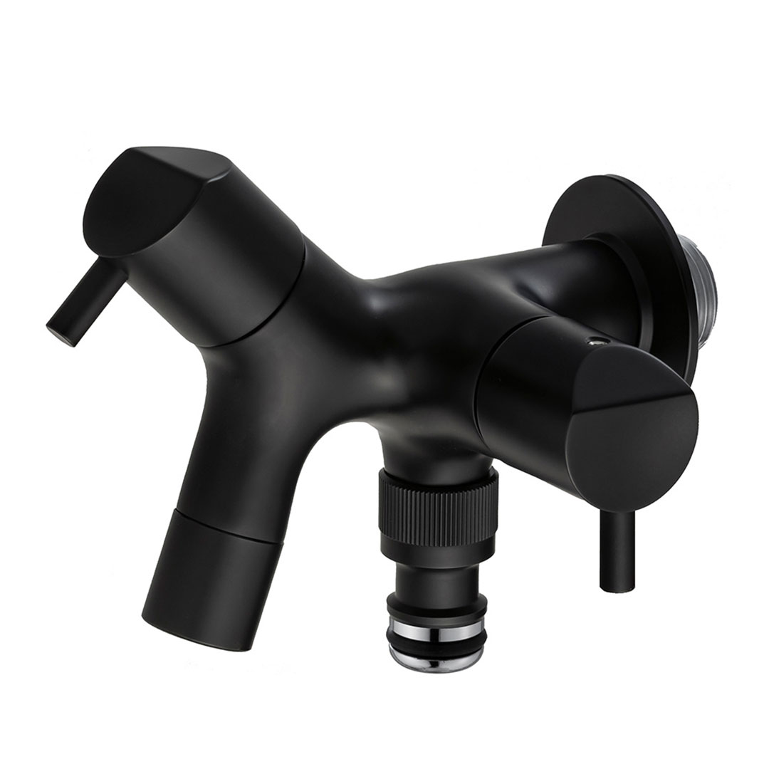 ガーデン水栓柱 60角(水栓柱＋蛇口2) マットブラック エバーアートウッド 46824900 タカショー（法人限定）