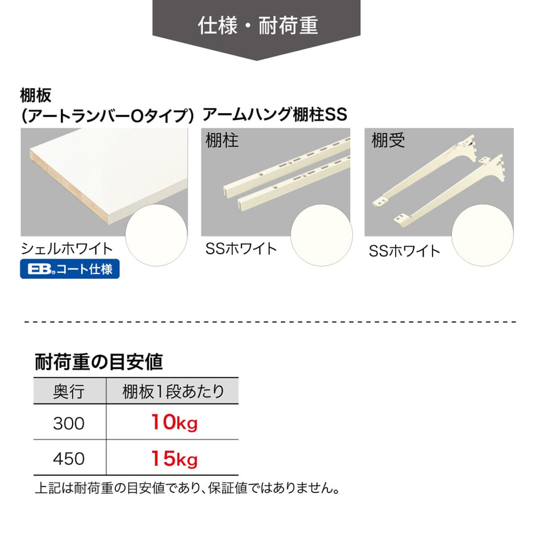 可動棚板セット Bタイプ 1セット D450 2段 シェルホワイト×SSホワイト KTB2D4-W-LW 南海プライウッド