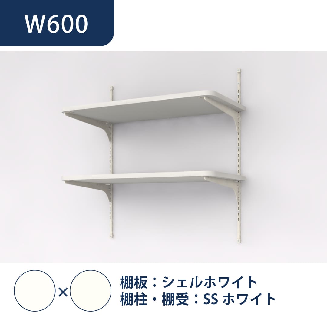 可動棚板セット Bタイプ D300 W600 2段 シェルホワイト×SSホワイト KTB2D3W6-W-LW 南海プライウッド
