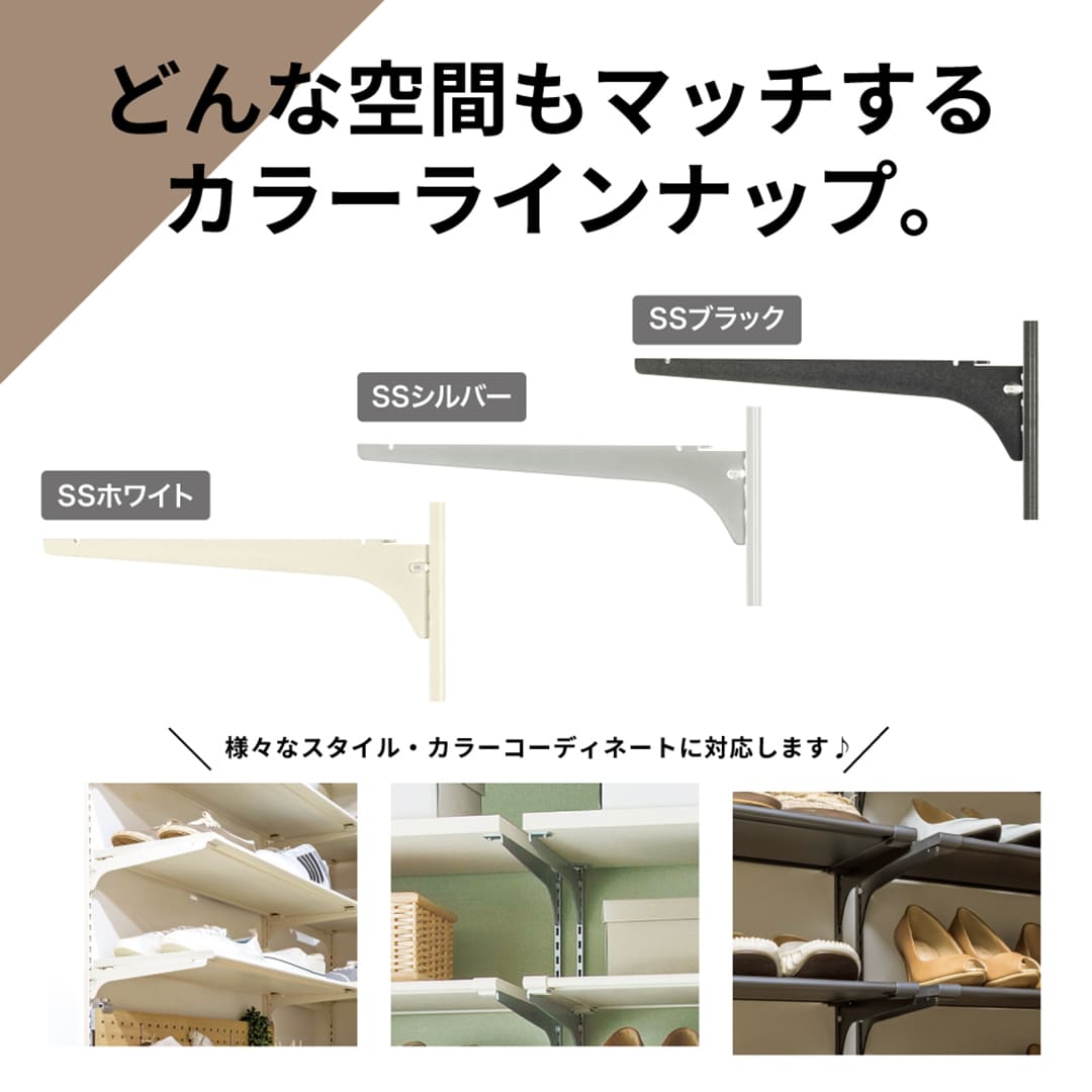 アームハング棚柱SS 棚受 樹脂棚板用【ケース販売】2本入 D250 SSブラック SS-JD25B 南海プライウッド