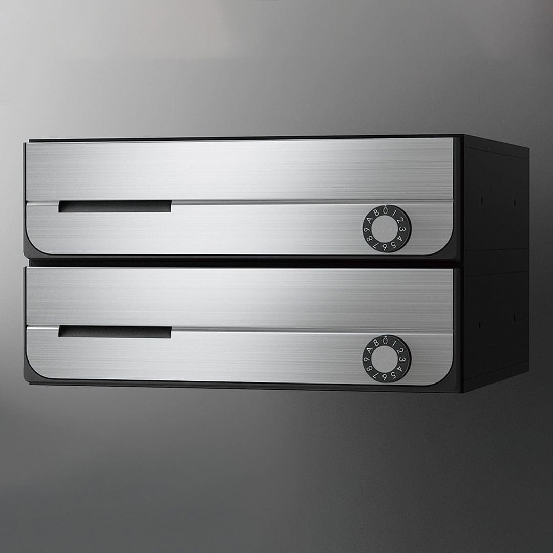 ナスタ ポスト W360×H100 前入前出/防滴タイプ/上開き/2戸用 KS-MB3202PU-2L-S ステンレスヘアーライン 静音大型ダイヤル錠 集合住宅用ポスト