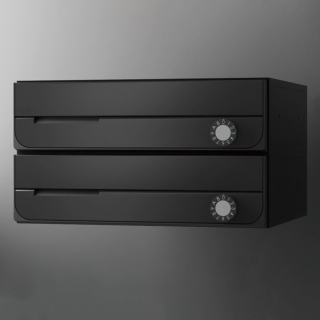 ナスタ ポスト W360×H100 前入前出/防滴タイプ/上開き/2戸用 KS-MB3202PU-2L-BK ブラック 静音大型ダイヤル錠 集合住宅用ポスト