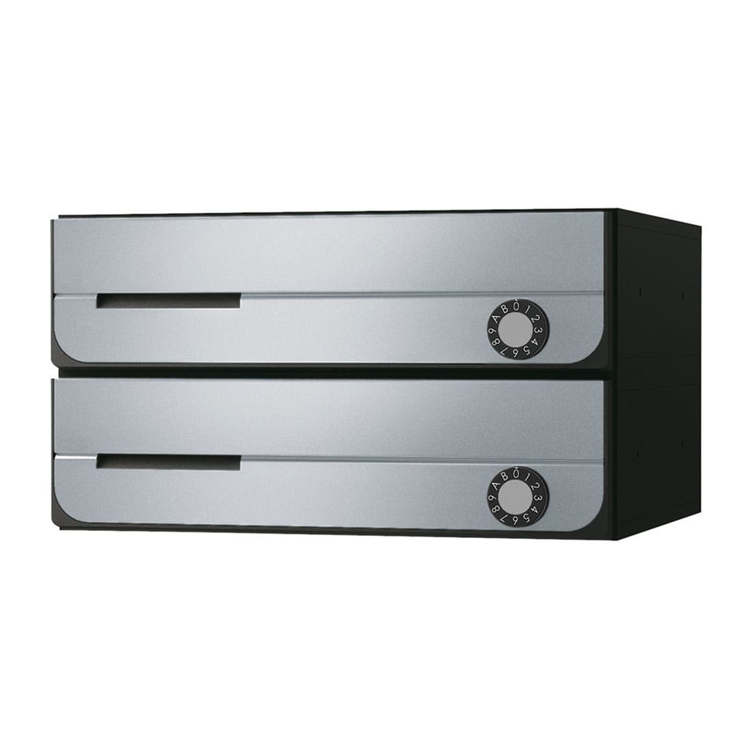 ナスタ ポスト W360×H100 前入前出/防滴タイプ/上開き/2戸用 KS-MB3202PU-2L-SV シルバー 静音大型ダイヤル錠 集合住宅用ポスト