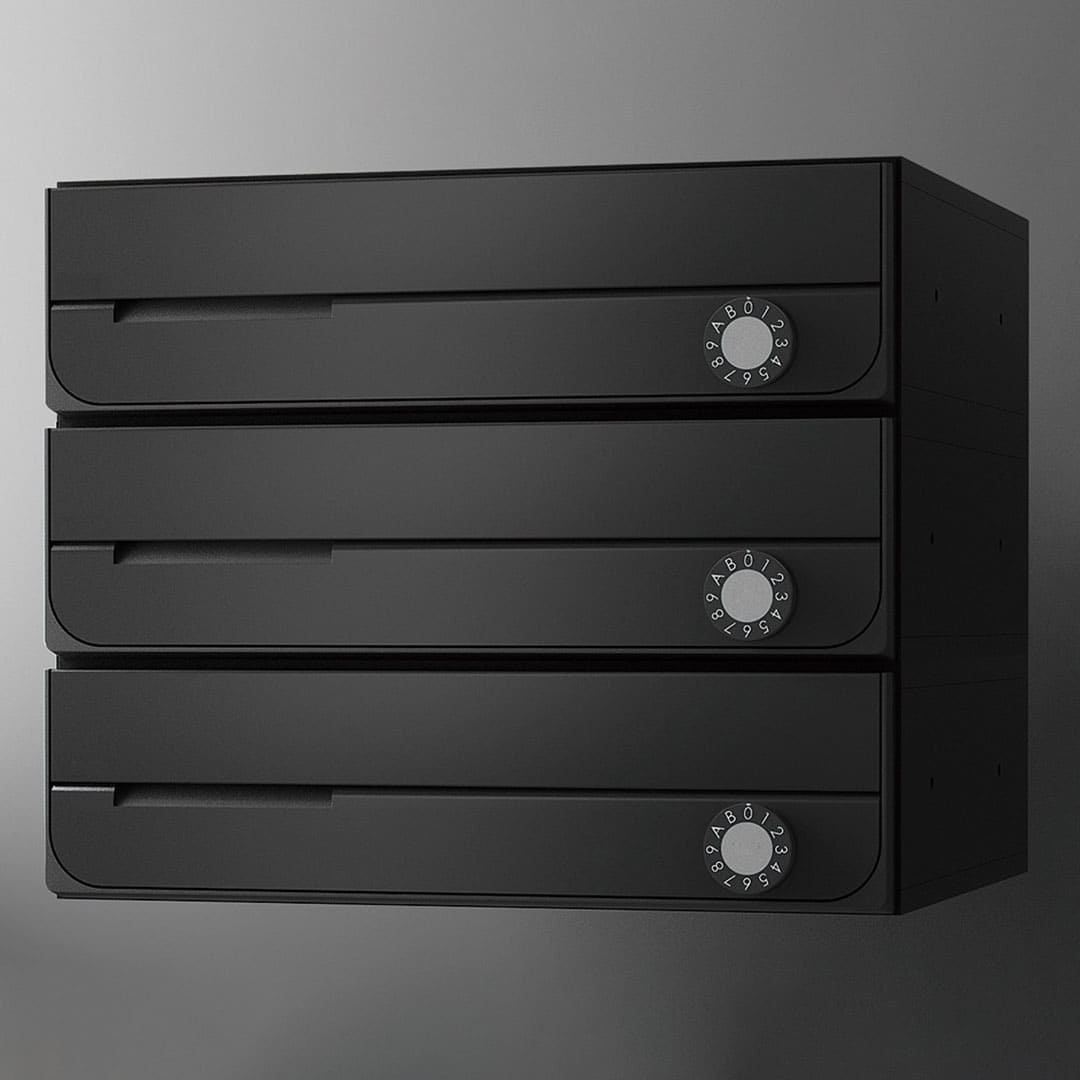 ナスタ ポスト W360×H100 前入前出/屋内タイプ/上開き/3戸用 KS-MB3002PU-3L-BK ブラック 静音大型ダイヤル錠 集合住宅用ポスト