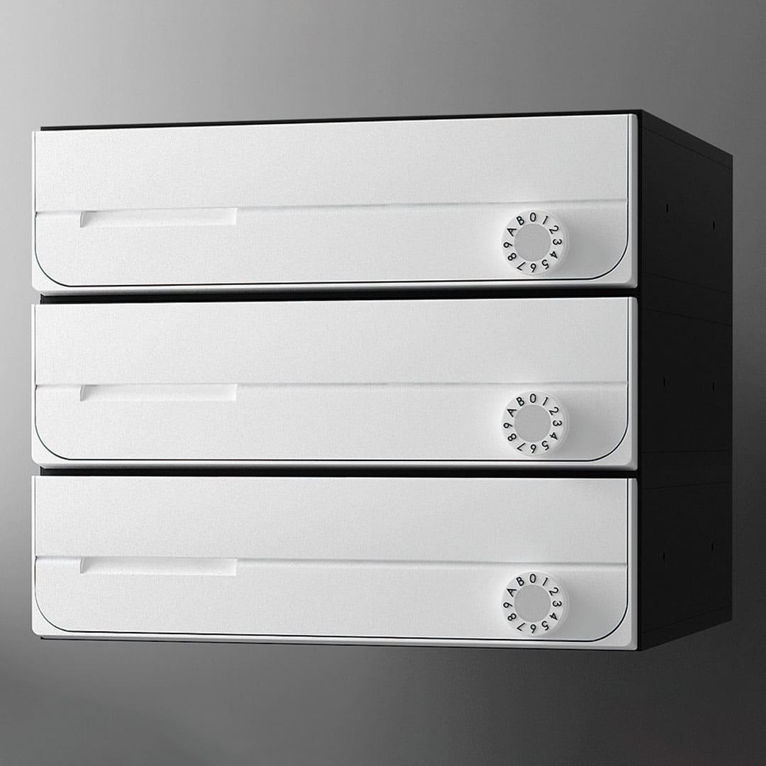 ナスタ ポスト W360×H100 前入前出/屋内タイプ/上開き/3戸用 KS-MB3002PU-3L-W ホワイト 静音大型ダイヤル錠 集合住宅用ポスト