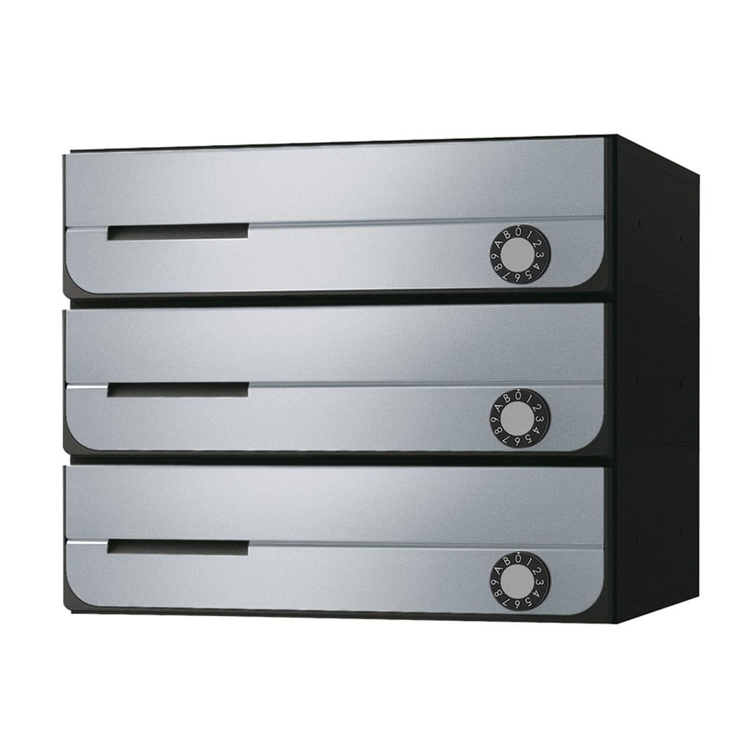 ナスタ ポスト W360×H100 前入前出/屋内タイプ/上開き/3戸用 KS-MB3002PU-3L-SV シルバー 静音大型ダイヤル錠 集合住宅用ポスト