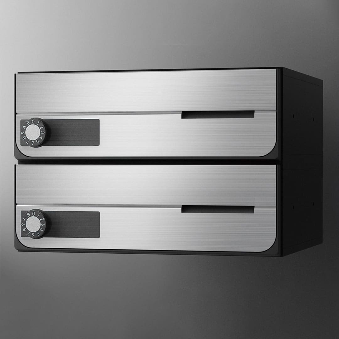 ナスタ ポスト W360×H120 前入前出/防滴タイプ/上開き/2戸用 KS-MB4202PU-2L-S ステンレスヘアーライン 静音大型ダイヤル錠 集合住宅用ポスト