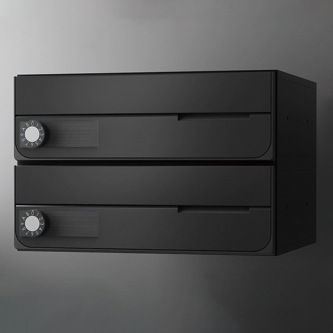 ナスタ ポスト W360×H120 前入前出/防滴タイプ/上開き/2戸用 KS-MB4202PU-2L-BK ブラック 静音大型ダイヤル錠 集合住宅用ポスト