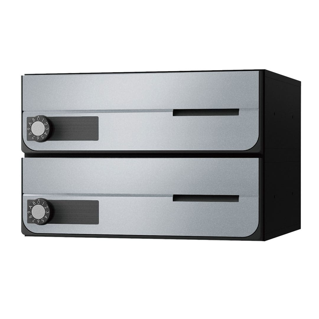ナスタ ポスト W360×H120 前入前出/防滴タイプ/上開き/2戸用 KS-MB4202PU-2L-SV シルバー 静音大型ダイヤル錠 集合住宅用ポスト