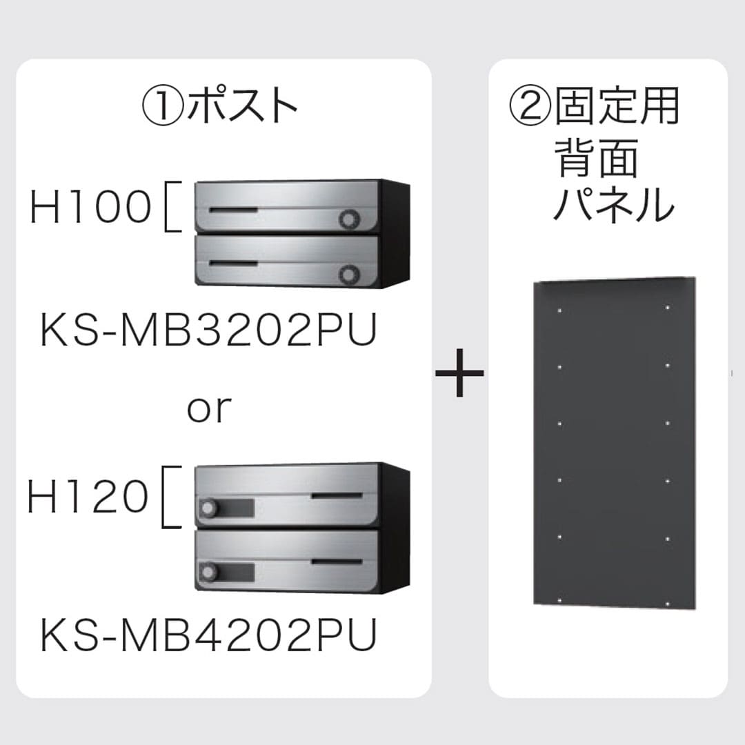 ナスタ ポスト・固定用背面パネルセット(プチ宅ユニット 据置設置対応) W360×H100 4戸用 ブラック KS-MB3202PU-4L-BK・KS-MBS13S-3610-4-BK