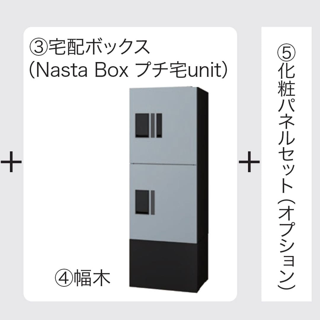 ナスタ ポスト・固定用背面パネルセット(プチ宅ユニット 据置設置対応) W360×H100 4戸用 ブラック KS-MB3202PU-4L-BK・KS-MBS13S-3610-4-BK