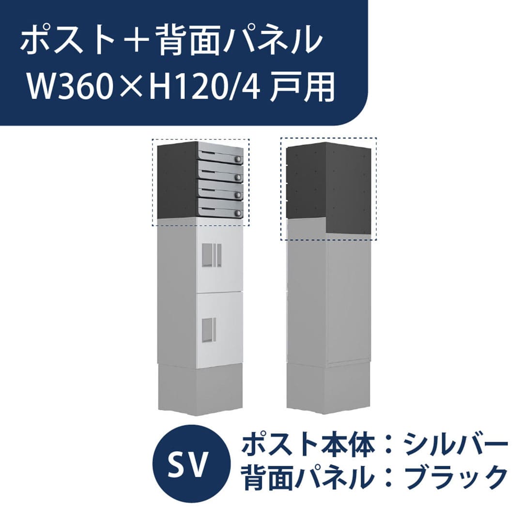 ナスタ ポスト・固定用背面パネルセット(プチ宅ユニット 据置設置対応) W360×H120 4戸用 シルバー KS-MB4202PU-4L-SV・KS-MBS13S-3612-4-BK