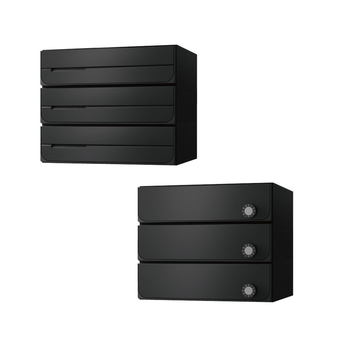 ナスタ ポスト W360×H100 前入後出/屋内タイプ/上開き/2戸用 KS-MB3102PU-2L-BK ブラック 静音大型ダイヤル錠  集合住宅用ポスト