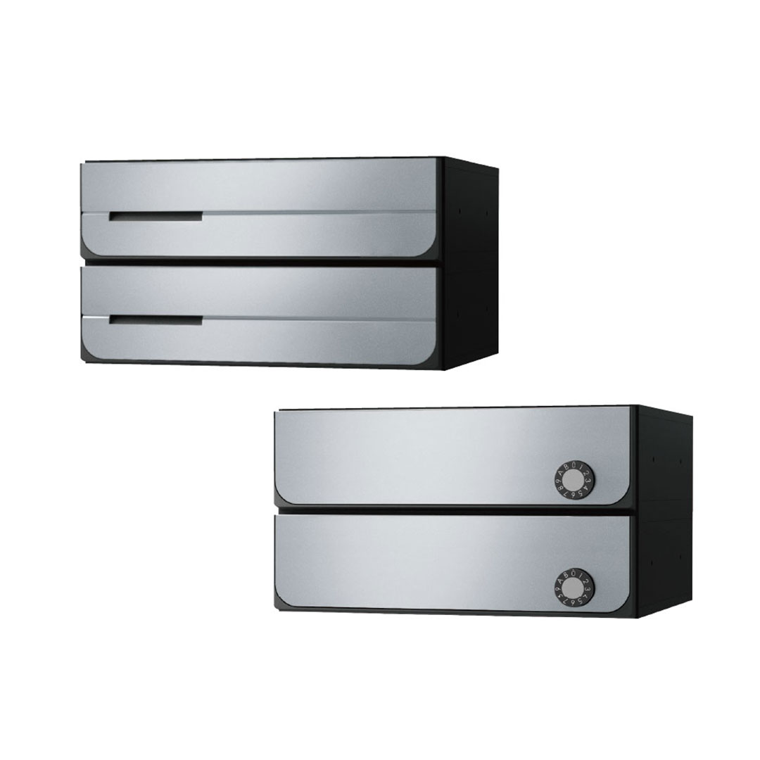 ナスタ ポスト W360×H100 前入後出/屋内タイプ/上開き/2戸用 KS-MB3102PU-2L-SV シルバー 静音大型ダイヤル錠  集合住宅用ポスト