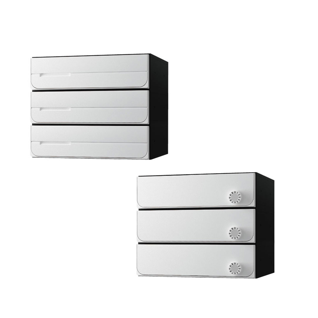 ナスタ ポスト W360×H100 前入後出/屋内タイプ/上開き/3戸用 KS-MB3102PU-3L-W ホワイト 静音大型ダイヤル錠  集合住宅用ポスト