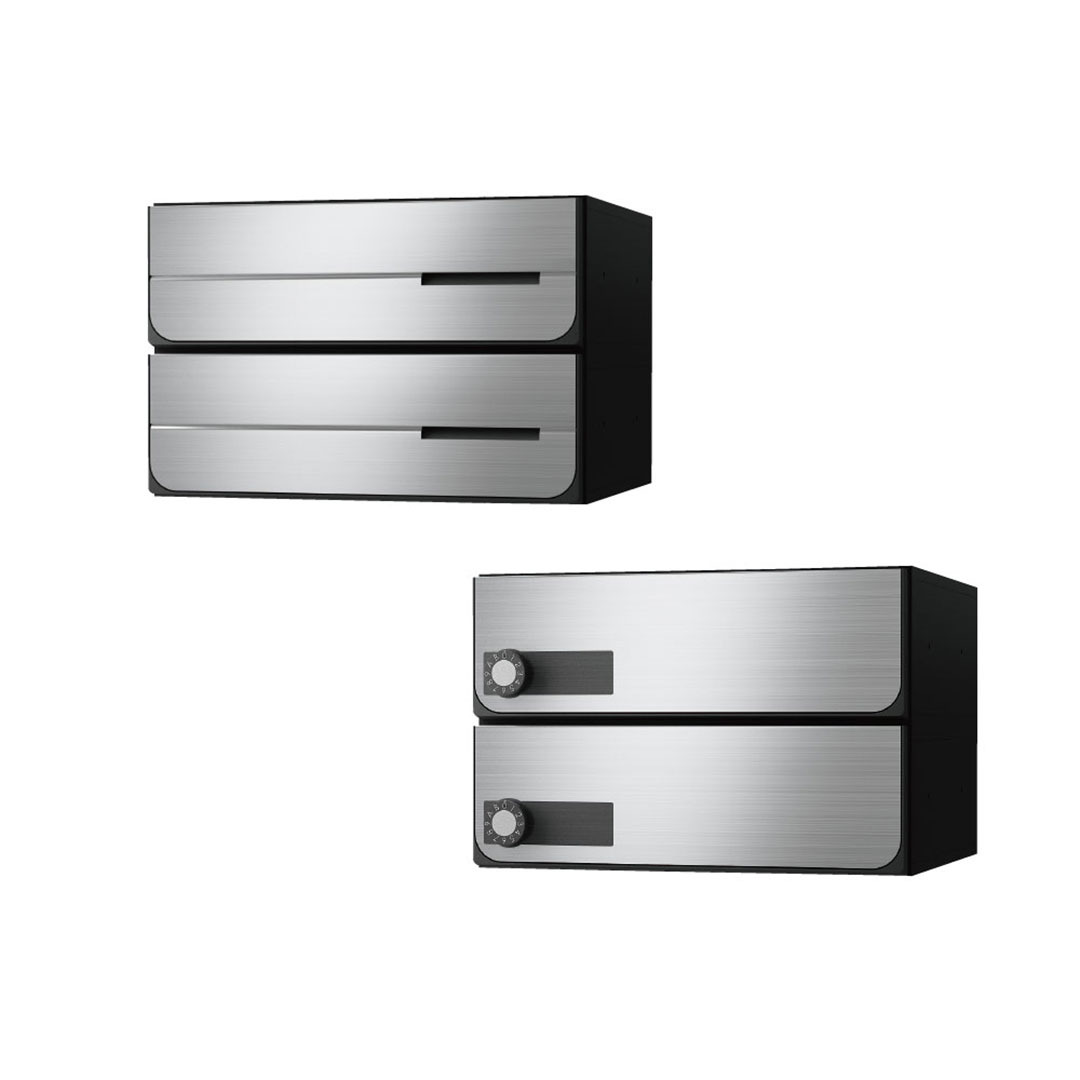 ナスタ ポスト W360×H120 前入後出/防滴タイプ/横開き/2戸用 KS-MB4302PY-2L-S ステンレスヘアーライン 静音大型ダイヤル錠  集合住宅用ポスト
