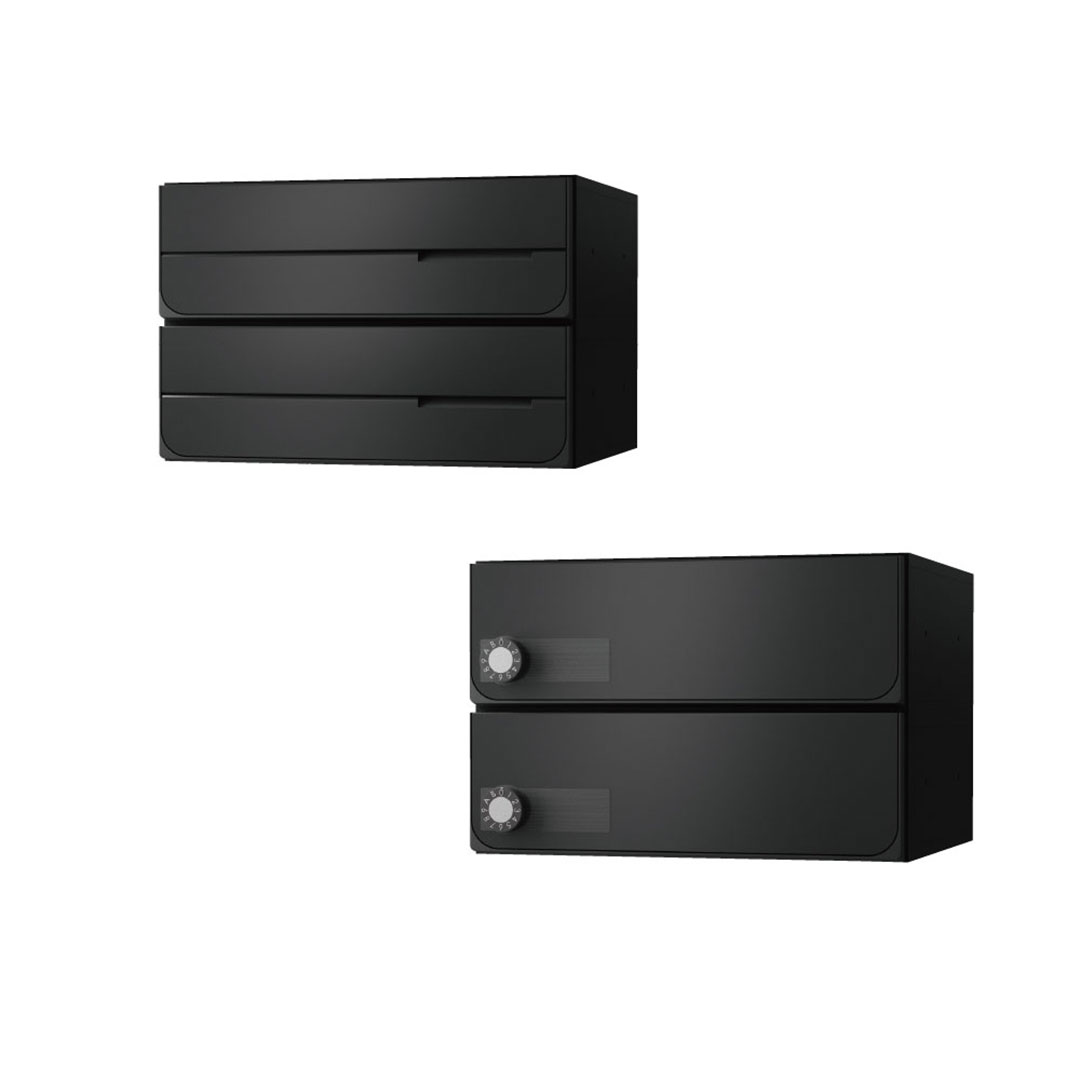ナスタ ポスト W360×H120 前入後出/防滴タイプ/横開き/2戸用 KS-MB4302PY-2L-BK ブラック 静音大型ダイヤル錠  集合住宅用ポスト