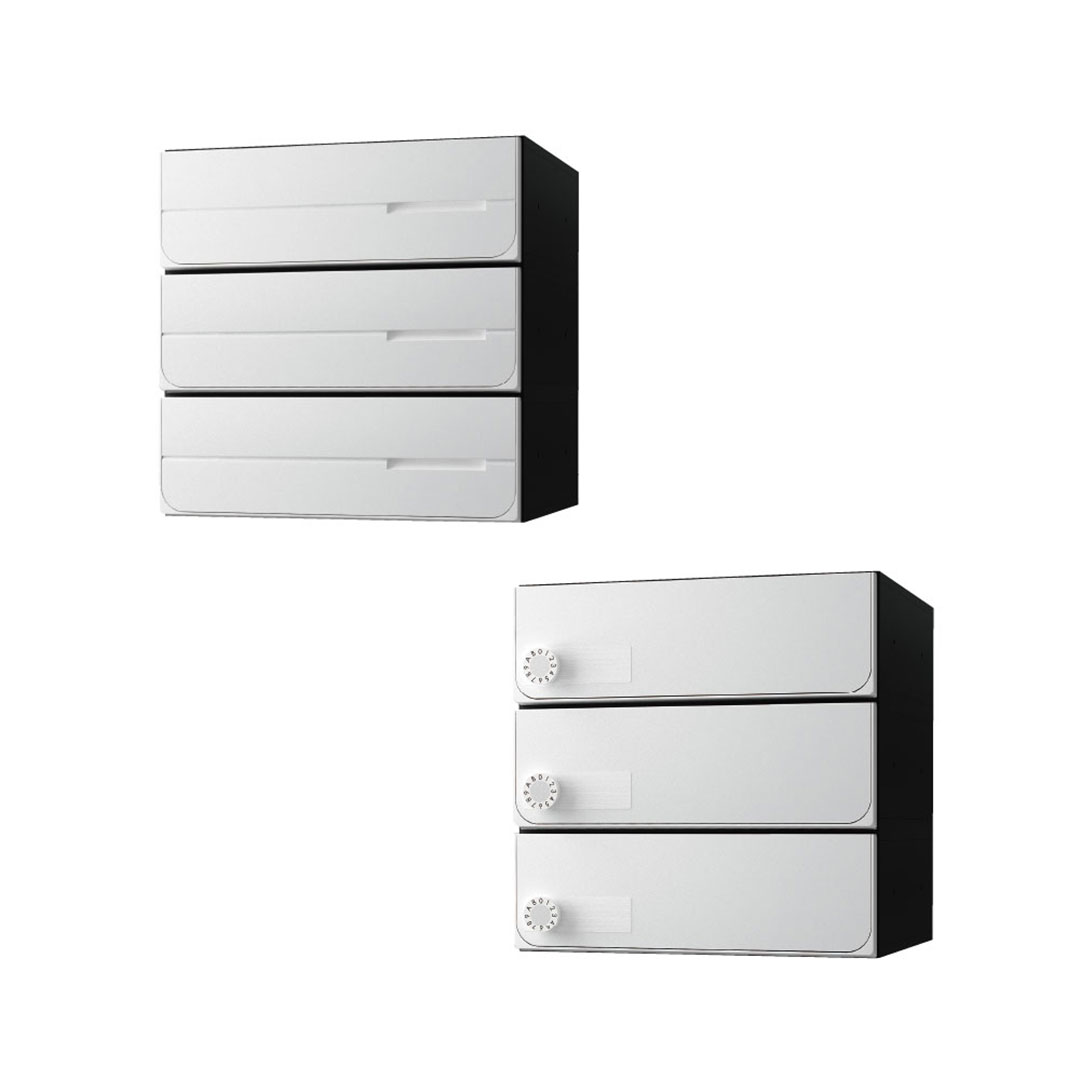 ナスタ ポスト W360×H120 前入後出/屋内タイプ/上開き/3戸用 KS-MB4102PU-3L-W ホワイト 静音大型ダイヤル錠  集合住宅用ポスト