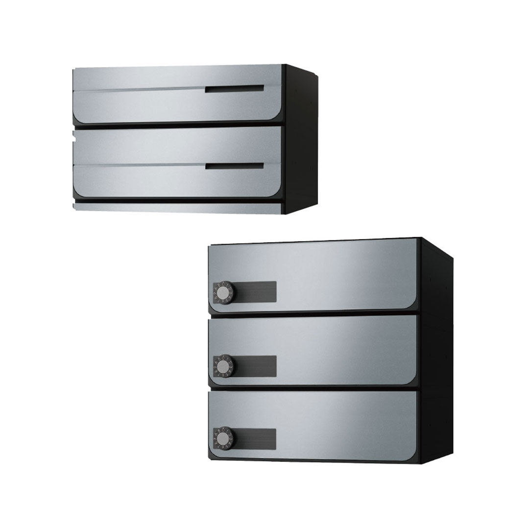 ナスタ ポスト W360×H120 前入後出/両側防滴タイプ/上開き/3戸用 KS-MB4402PU-3L-SV シルバー 静音大型ダイヤル錠  集合住宅用ポスト