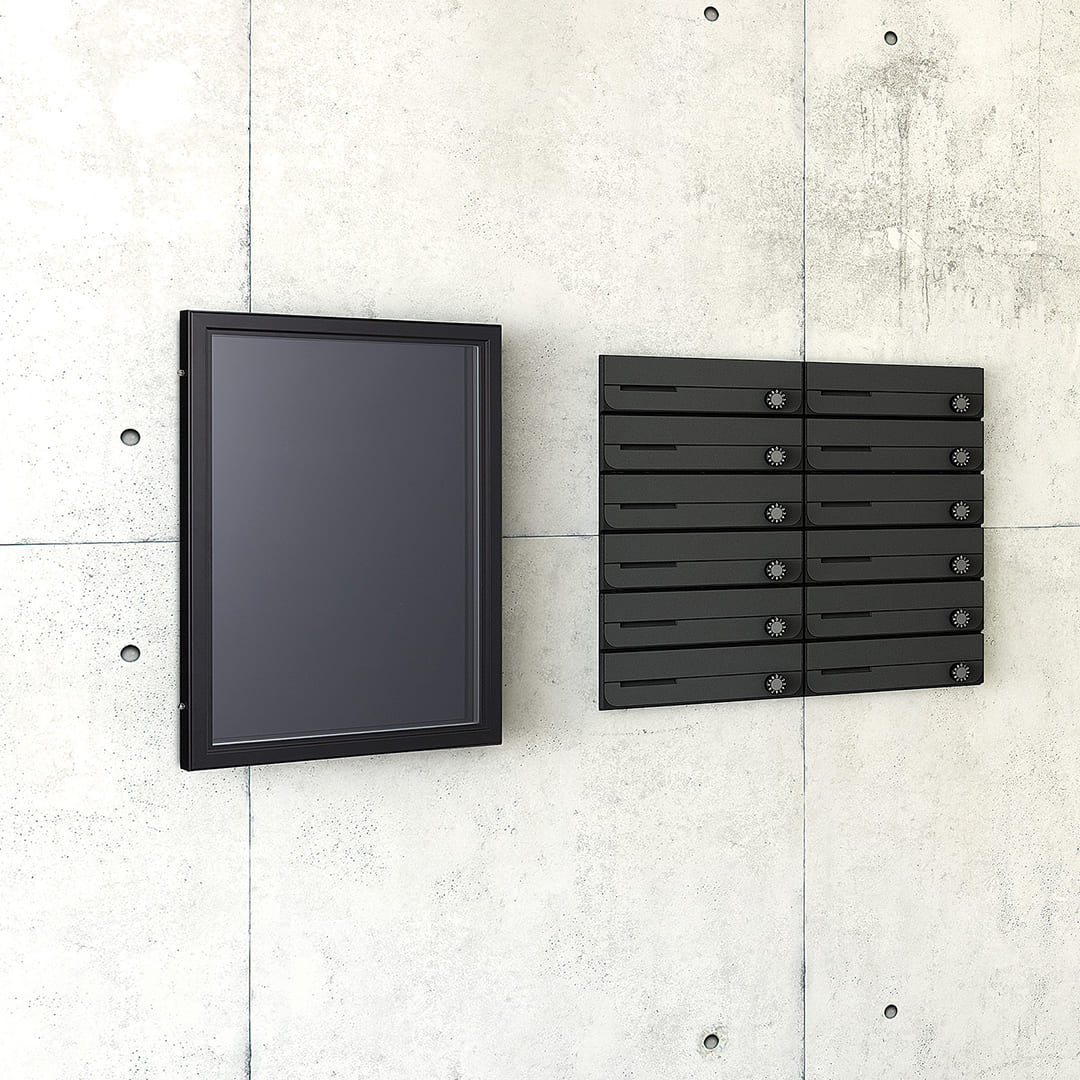 【受注生産】ナスタ 掲示板 マグネットボード アルミニウム 屋外・屋内兼用 カバー付 A2サイズ 501×675 ブラック 防滴型 KS-EXA11A-6750D-BK