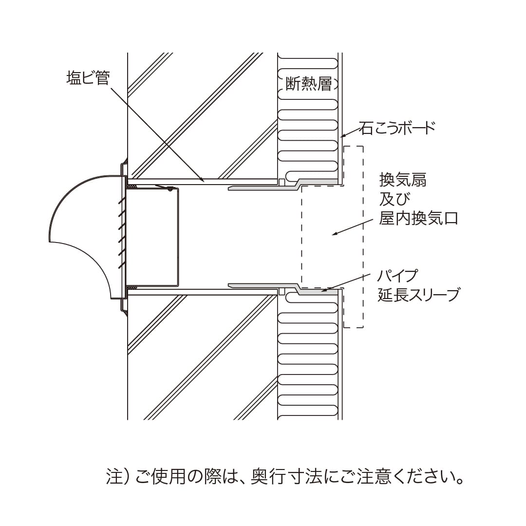 ナスタ パイプ延長スリーブ 住宅換気施工部材 VU100 φ107 KS-107PSA 換気パイプ 樹脂