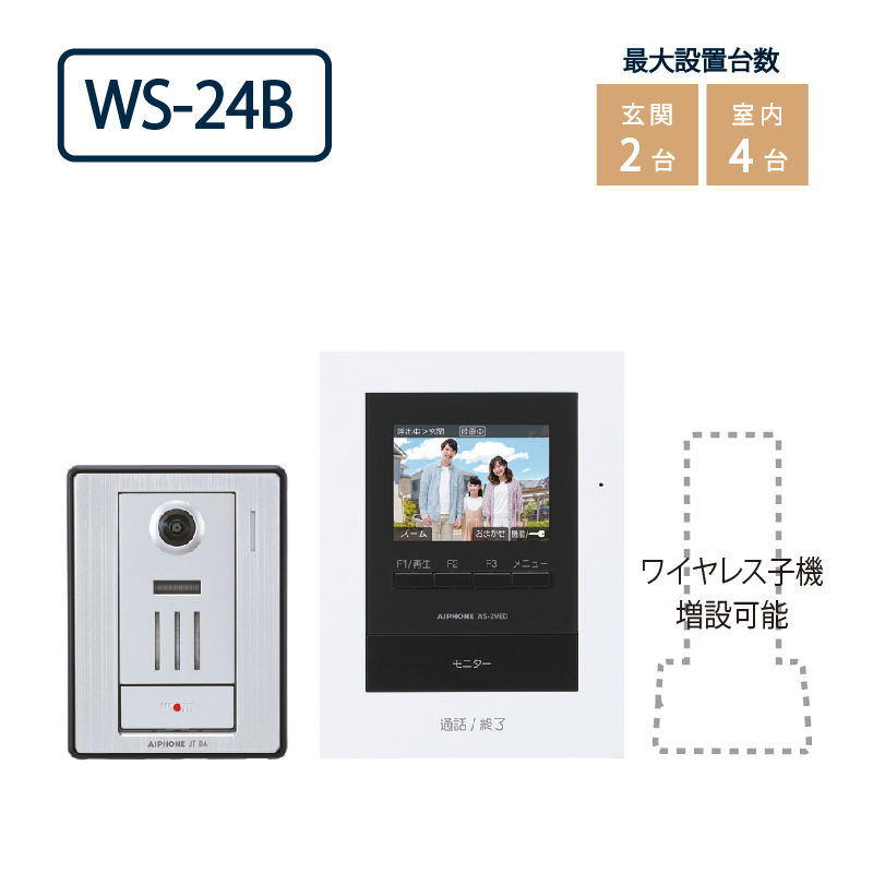 アイホン WS-24B ワイヤレス子機対応テレビドアホン 動画録画･録音機能付 3.5型カラー画面 ワイヤレス子機無セット