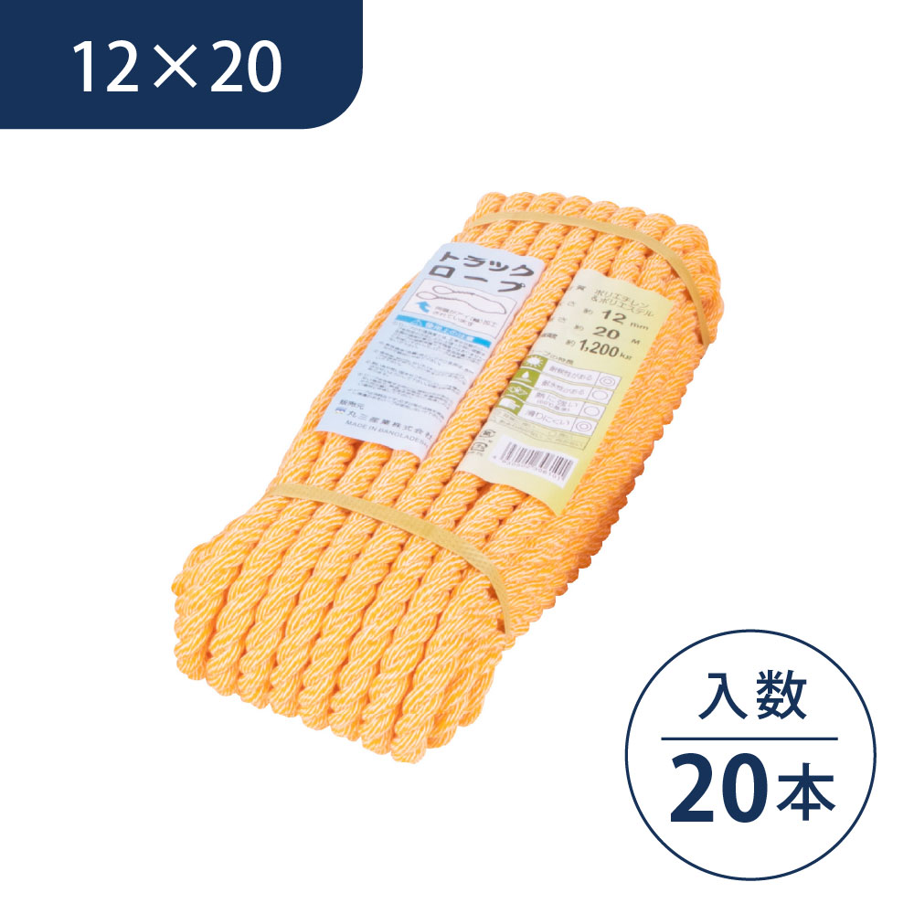 トラックロープ 12mm×20m 【ケース販売】12本入 軽量 強度 作業性 耐候性 アイ加工 輪加工PV 丸三産業