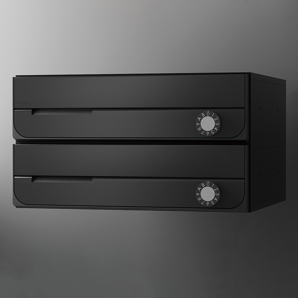 ナスタ ポスト W360×H100 前入前出/屋内タイプ/上開き/2戸用 KS-MB3002PU-2L-BK ブラック 静音大型ダイヤル錠 集合住宅用ポスト