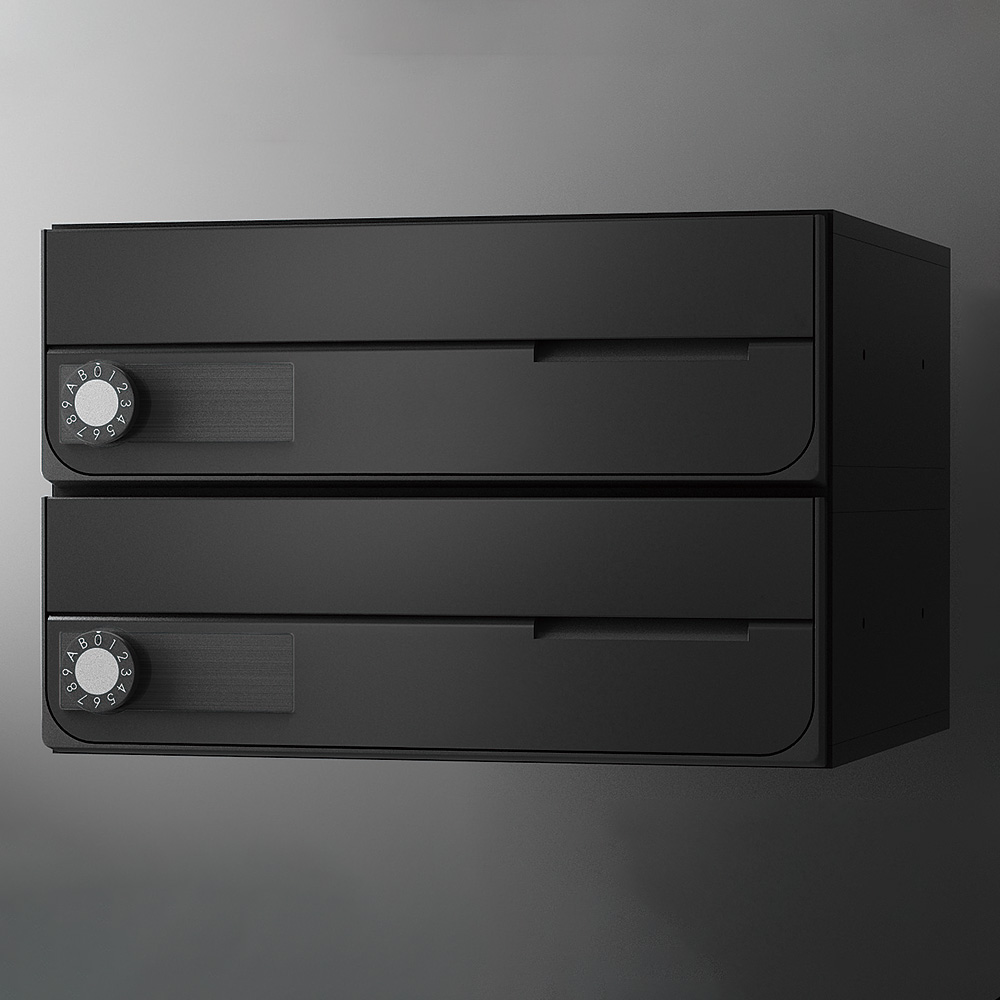 ナスタ ポスト W360×H120 前入前出/屋内タイプ/横開き/2戸用 KS-MB4002PY-2L-BK ブラック 静音大型ダイヤル錠 集合住宅用ポスト