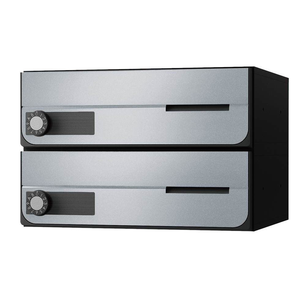 ナスタ ポスト W360×H120 前入前出/屋内タイプ/横開き/2戸用 KS-MB4002PY-2L-SV シルバー 静音大型ダイヤル錠 集合住宅用ポスト