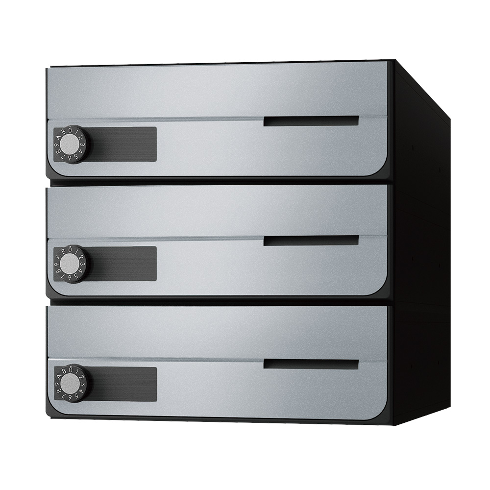 ナスタ ポスト W360×H120 前入前出/屋内タイプ/横開き/3戸用 KS-MB4002PY-3L-SV シルバー 静音大型ダイヤル錠 集合住宅用ポスト