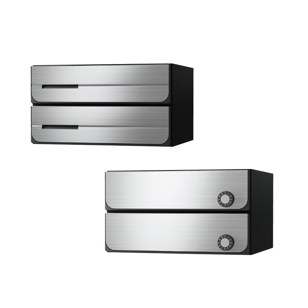 ナスタ ポスト W360×H100 前入後出/両側防滴タイプ/上開き/2戸用 KS-MB3402PU-2L-S ステンレスヘアーライン 静音大型ダイヤル錠  集合住宅用ポスト