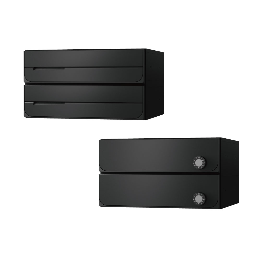 ナスタ ポスト W360×H100 前入後出/両側防滴タイプ/上開き/2戸用 KS-MB3402PU-2L-BK ブラック 静音大型ダイヤル錠  集合住宅用ポスト